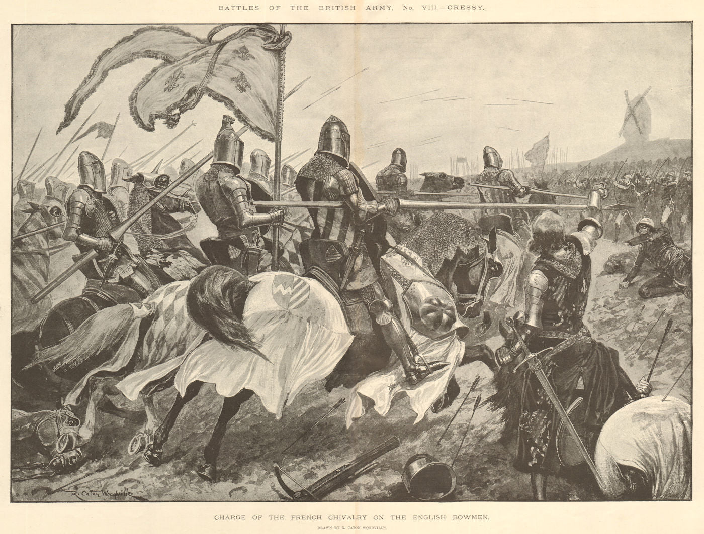 Battle of Crecy 1346: French Cavalry charge on the English Bowmen Archers 1894